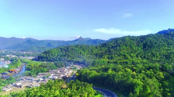 Jls Trenggalek的一条被树木和山脉环绕的公路的风景 无人机画面 — 图库视频影像