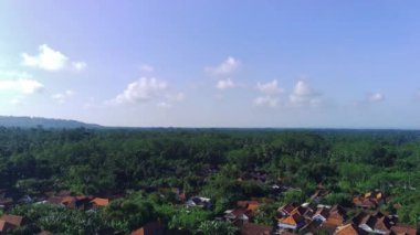Doğu Cava, Lumajang 'daki Ranu Pakis Gölü yakınlarındaki bir köy. Endonezya' nın mavi bir gölün kıyısında ağaçlarla çevrili..