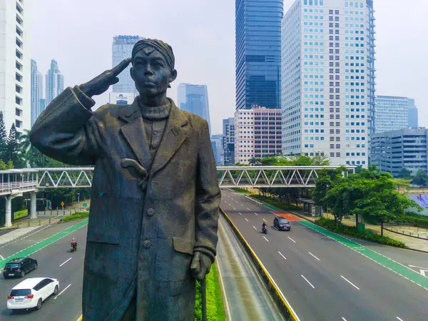 April 2024 Jakarta Indonesien Ikonisk Statue Indonesisk General Sudirman Close - Stock-foto