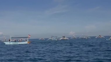18 Kasım 2024. Bali, Endonezya. Heyecanlı turistler, Lovina, Kuzey Bali denizinde sıçrayan ve dalış yapan yunusların inanılmaz manzarasına tanıklık etmek için motorlu teknelere biniyorlar..