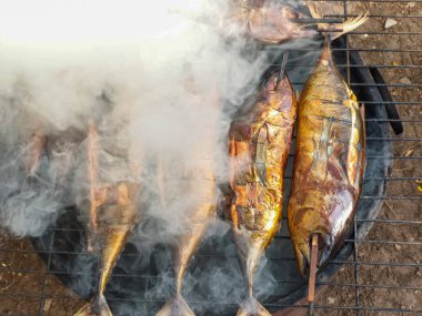 Barbeküde taze füme balık, yaz barbeküsü ya da geleneksel mutfak için mükemmel..