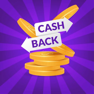  Reklam reklamları, nakit ödeme anlaşmaları ve indirimler için bir yığın altın sikke içeren 3D vektör görüntüsü. Pankartlar, el ilanları ve pazarlama malzemeleri için mükemmel. Altın para yığını iş başarısını simgeliyor.