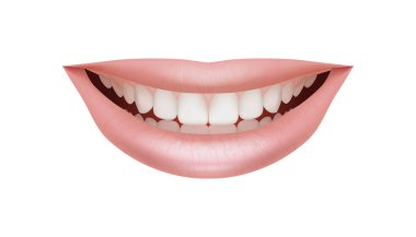  Parlak pembe dudakları ve beyaz dişleri olan bir kadın gülüşünün gerçekçi ve güzel üç boyutlu çizimi. Diş, kozmetik ya da oral bakım temaları için mükemmel. Bir beyazda izole edilmiş.
