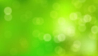 Yumuşak parlak daireleri olan soyut yeşil bokeh arkaplan. Yaz ve doğa tasarımları için parlak ve canlı vektör çizimi. Duvar kağıtları ve arkaplanlar için yumuşak ve odaklanmış efekt