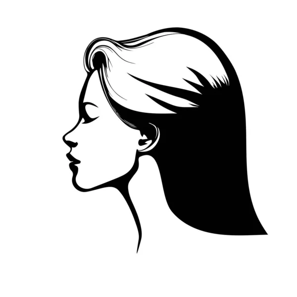 Hand Drawn Vector Silhouette Beautiful Young Woman Portrait Stylish Haircut — Stock Vector