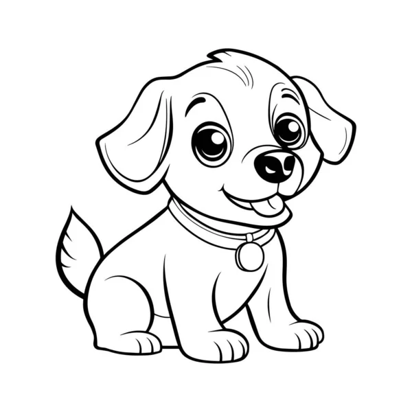 Cute Hand Drawn Cartoon Vector Illustration Smiling Puppy Perfect Coloring — Stock Vector