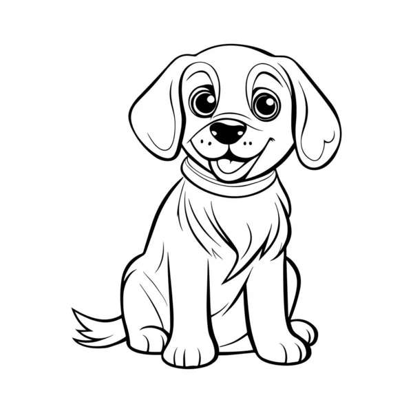 Gülümseyen Bir Köpek Yavrusunun Çizilmiş Şirin Bir Çizimi Çizimi Boyama — Stok Vektör