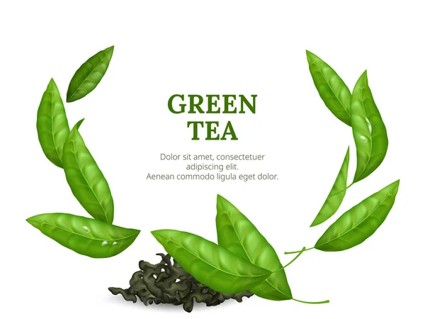 Ein Haufen Trockener Blätter Aus Grünem Tee Mit Realistischem Und — Stockvektor