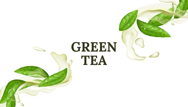 Werbebanner Des Erfrischenden Grünen Teeblattes Flüssiger Bewegung Vektor Illustration Eines — Stockvektor
