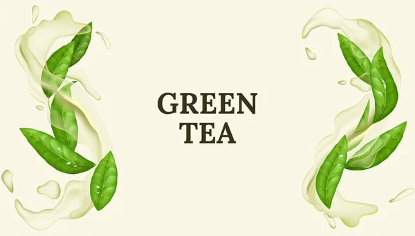 Refreshing Green Tea Leaf Vector Illustration Natural Organic Splash Water — Stock Vector