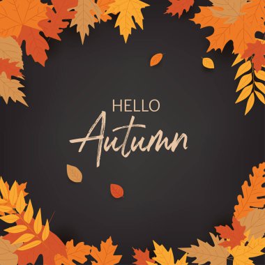 Hello autumn design with nature inspired vector illustration. Featuring vibrant foliage of oak, maple, it's perfect for creating posters, banners, and cards for the fall season. Not AI generated. clipart