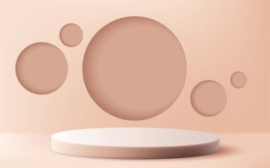 İç bej arka plan. Parlayan bir kaideye sahip modern tasarımı, her türlü sunum ve sergi alanına biraz lüks katar. Yapay zeka oluşturulmadı.