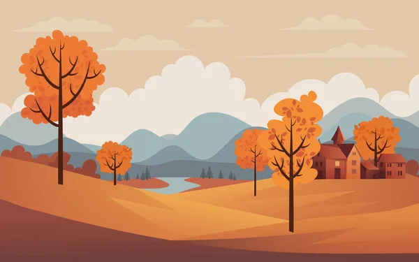 Очаровательный Осенний Пейзаж Роллинг Холмы Яркие Поля Очаровательная Деревня Сельской — стоковый вектор