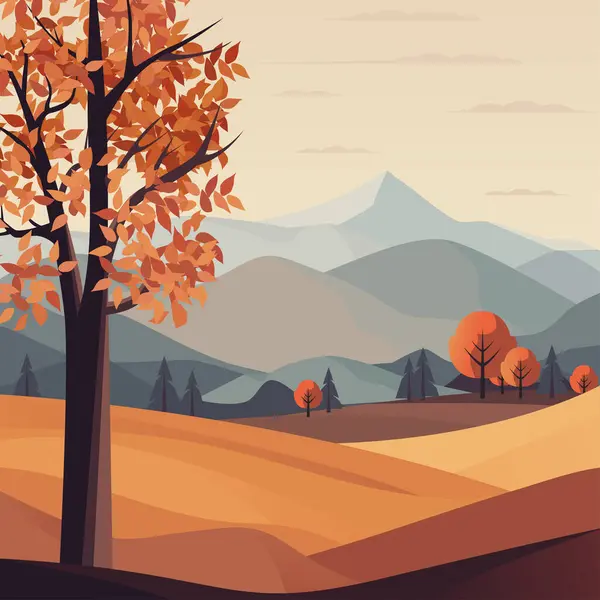 Осенняя Иллюстрация Вектора Ландшафта Роллинг Холмы Пышные Луга Яркие Деревья — стоковый вектор