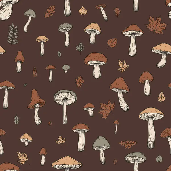 Autumn Seamless Vector Mushroom Pattern Perfect Adding Touch Cozy Autumn — Stock Vector
