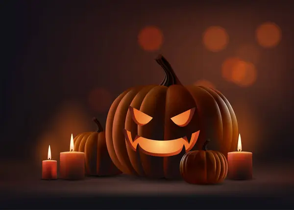 Ilustración Vectorial Realista Espeluznante Escena Halloween Con Fondo Oscuro Misteriosa — Vector de stock