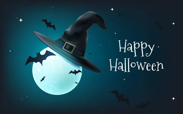 Oslavte Šťastný Halloween Tímto Strašidelným Vektorovým Ilustračním Bannerem Úplněk Klobouku — Stockový vektor