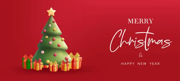 Mutlu Noel 3 boyutlu bir çam ağacının gerçekçi bir tasarımla sunumları. Kartlar, pankartlar ve tatil süslemeleri için mükemmel. Yapay zeka oluşturulmadı.