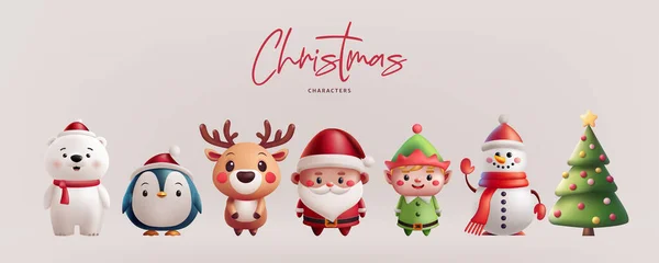 Noel illüstrasyonu sevimli üç boyutlu karakterler oluşturdu. Noel Baba, ren geyiği, elf, penguen, kutup ayısı ve kardan adam, Noel ağacı. Tatil kutlamaları ve dekorasyonlar için mükemmel. Yapay zeka oluşturulmadı.