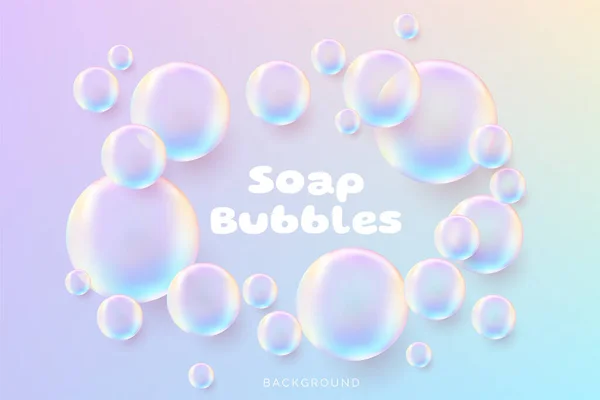 stock vector Realistic soap bubbles. Cute banner. Transparent bubbles with a glossy rainbow surface, conveying a clean and airy concept. Not AI generated.