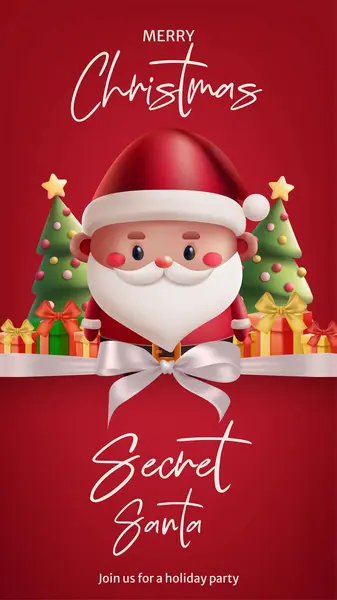 Cartoon Santa Illustratie Voor Een Feestelijke Secret Santa Banner Uitnodiging Stockillustratie