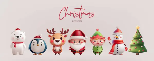 Kerst Illustratie Set Leuke Tekens Kerstman Een Rendier Een Elf Rechtenvrije Stockvectors