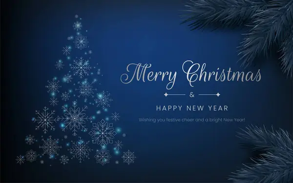 Vrolijk Kerstfeest Gelukkig Nieuwjaarsspandoek Met Een Blauw Thema Luxe Realistisch Rechtenvrije Stockvectors