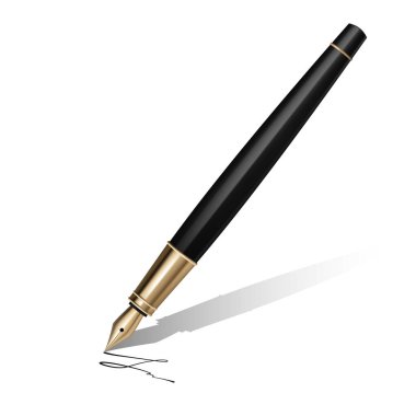 Ucunda kalem olan 3D siyah, lüks mürekkep. İş ve ofis ortamlarında belge imzalamak için mükemmel. Kaligrafi, eğitim ve el yazısı için idealdir, zarafet ve klasik tarz yayar. Yapay zeka değil.