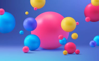 Canlı ve renkli üç boyutlu soyut küreler ve toplar. Tasarım, gradyan arka planda modern ve yaratıcı bir kavram sergiliyor. Posterler, afişler ve yaratıcı projeler için mükemmel. Yapay zeka değil.