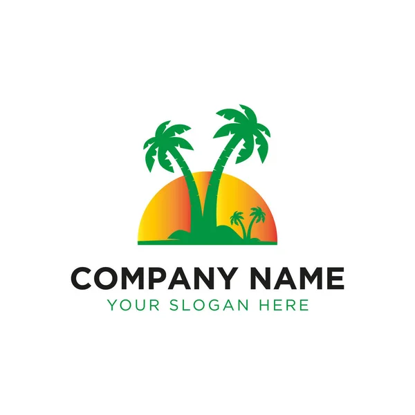 Praia Palma Oceano Modelo Design Logotipo Tropical — Vetor de Stock