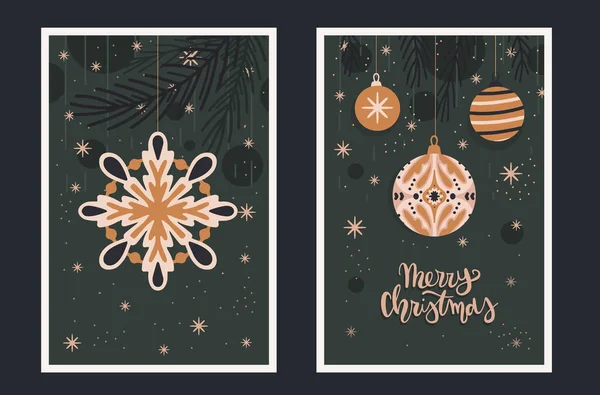 Frohe Weihnachten Grußkarte Skandinavischen Stil Retro Dekorative Traditionelle Weihnachtskugeln Handgezeichnete — Stockvektor