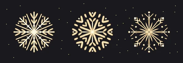Set Med Penseldrag Handritade Gold Snowflakes För Jul Design Enskilda — Stock vektor