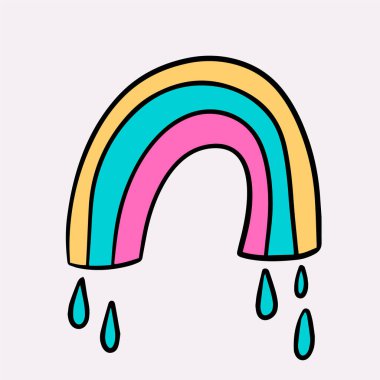 Komik Gökkuşağı çıkartması. Elle çizilmiş y2k çizimi. 2000 yıllık nostalji.