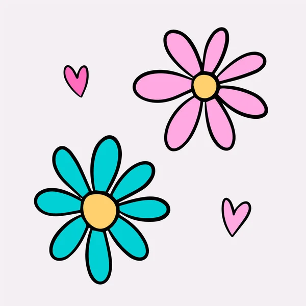 Engraçado 00S Adesivo Flores Desenhos Animados Mão Y2K Ilustração Nostalgia — Vetor de Stock