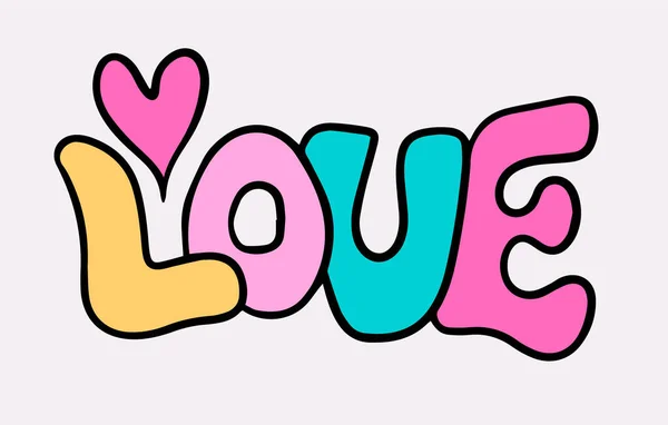 Funny 00S Sticker Love Lettering Hand Drawn Cartoon Y2K Illustration — Stock Vector