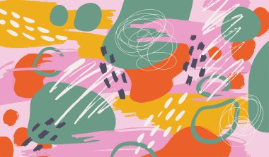 Farklı şekillere sahip soyut renk arkaplanı. Web için el çizimi yatay afiş