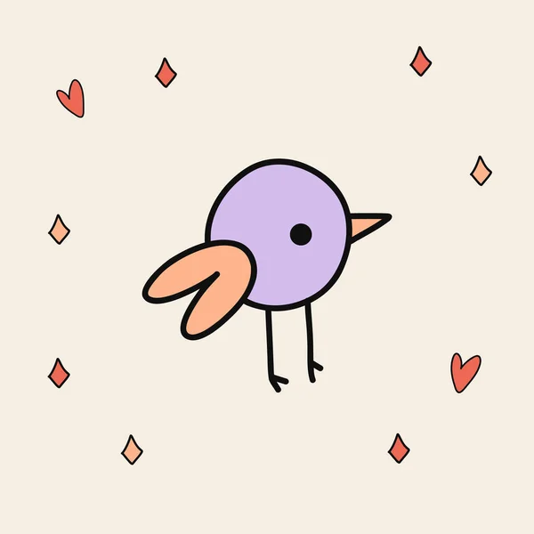 Sticker Rétro Drôle Groovy Bird Vintage Dessin Animé Des Années — Image vectorielle