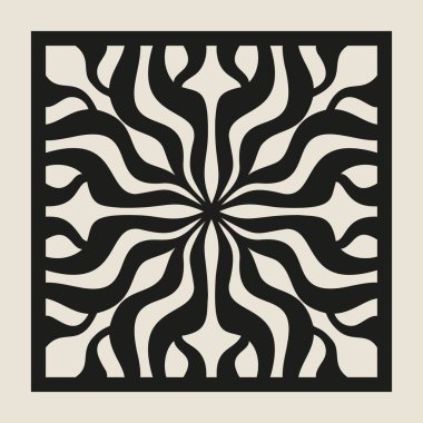 Lazer vektör detotif paneli kesti. Geometrik süs desenli siluet. cnc kesim için kare şablon, ahşap paneller, metal, kağıt, plastik