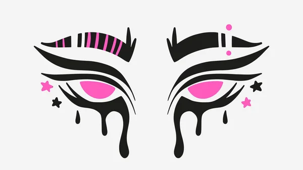 Emo Nun Ağlayan Gözlerinin Dövmesi Rimel Akan Kadınların Sulu Gözleri — Stok Vektör