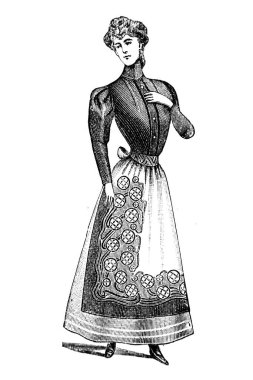 Eski moda giysiler içinde kadın resmi, moda çizimi. 