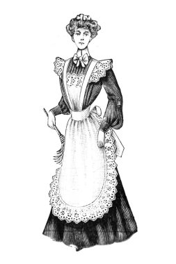 Eski moda giysiler içinde kadın resmi, moda çizimi. 