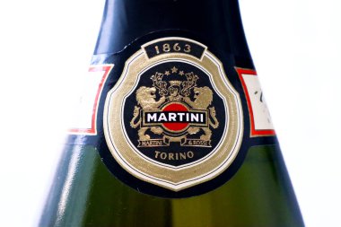 Roma, İtalya 4 Aralık 2021: MARTINI İtalyan Köpüklü Şarap Spumante Etiketi