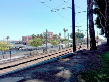 LOS ANGELES, California - 15 Eylül 2018: SAN PEDRO 6. St. Los Angeles Limanı Silver Line Metro İstasyonu yapım aşamasında