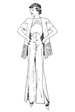 Eski moda giysiler içinde kadın resmi, moda çizimi. 