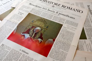 Vatikan Şehri, Kutsal Bakış 11 Şubat 2013: POPE BENEDICT XVI 'nin İstifası, Vatikan Resmi Gazetesi L' Osservatore Romano 11 Şubat 2013