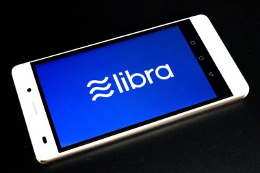 Pescara, İtalya 27 Ağustos 2019: The American Social Media Company Facebook 'tan Terazi Facebook Kriptosu