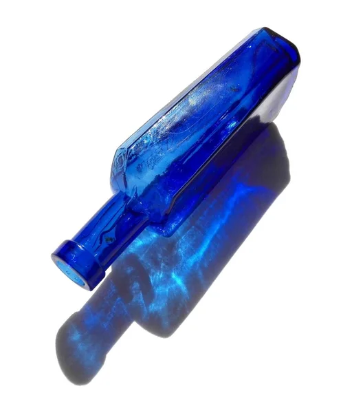 Original Antik Vintage Blue Cobalt Medicine Glass Bottle — Stockfoto