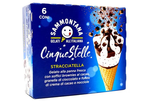 stock image Pescara, Italy  February 7, 2021: Cinque Stelle Ice Cream with Almonds. Cinque Stelle is an Italian Ice Cream produced by Sammontana