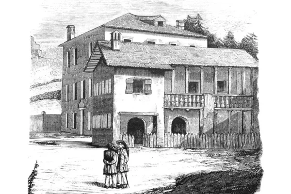 Старая Старинная Иллюстрация Небольшого Дома — стоковое фото