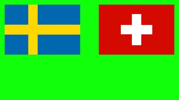Suecia Suiza Banderas Fondo Pantalla Verde Clave Croma —  Fotos de Stock